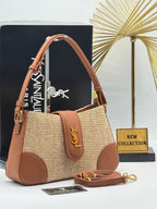 YSL Saint Laurent Straw Shoulder Bag – Καφέ