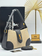 YSL Saint Laurent Straw Shoulder Bag – Μαύρο