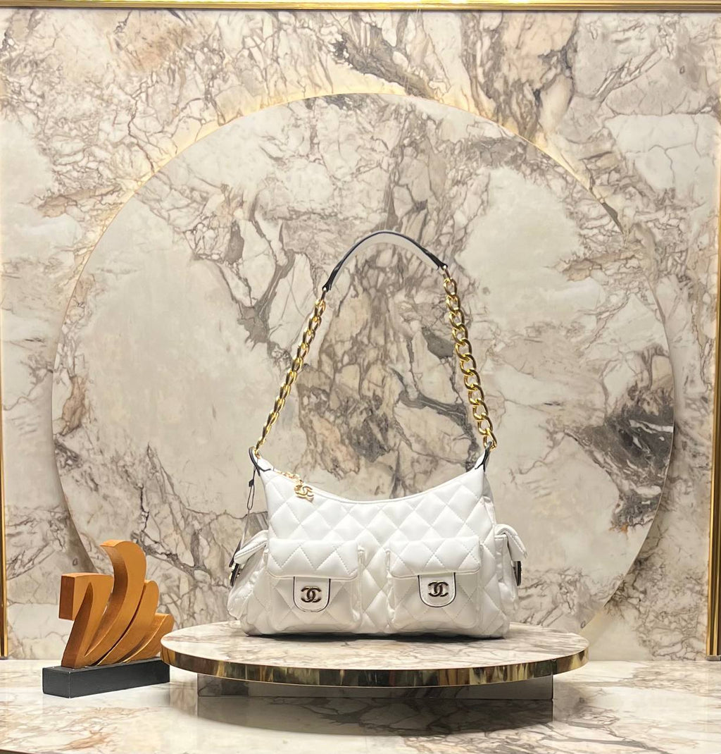 Chanel Shiny Trendy Pockets Hobo White