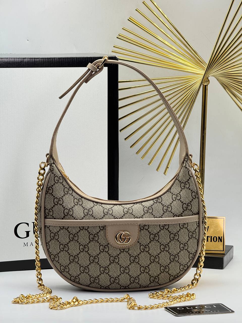 Gucci GG Half Moon Shoulder Bag - Beige