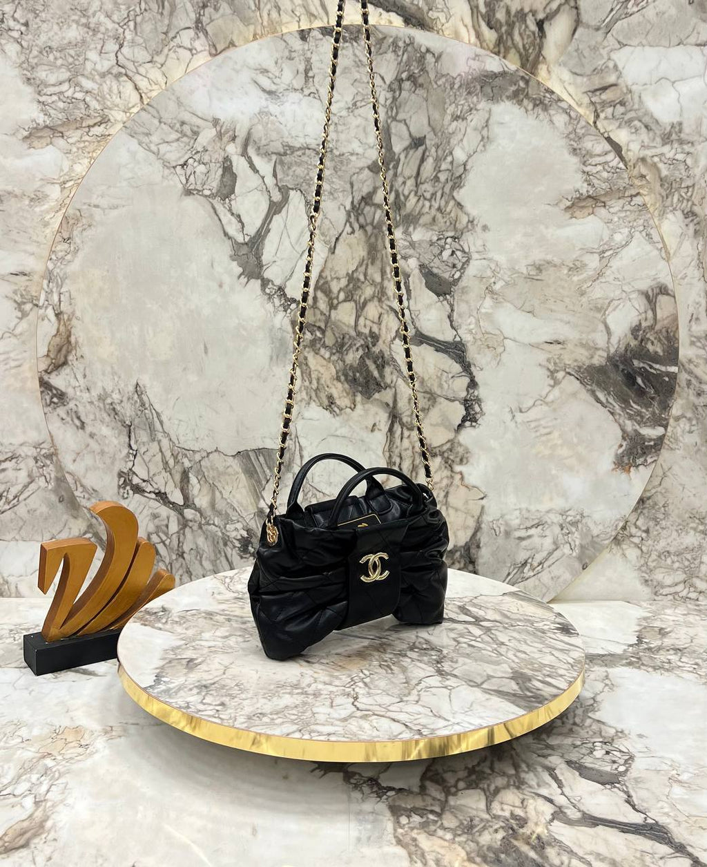 Chanel Bow Puffer Chain Bag - Black Mini