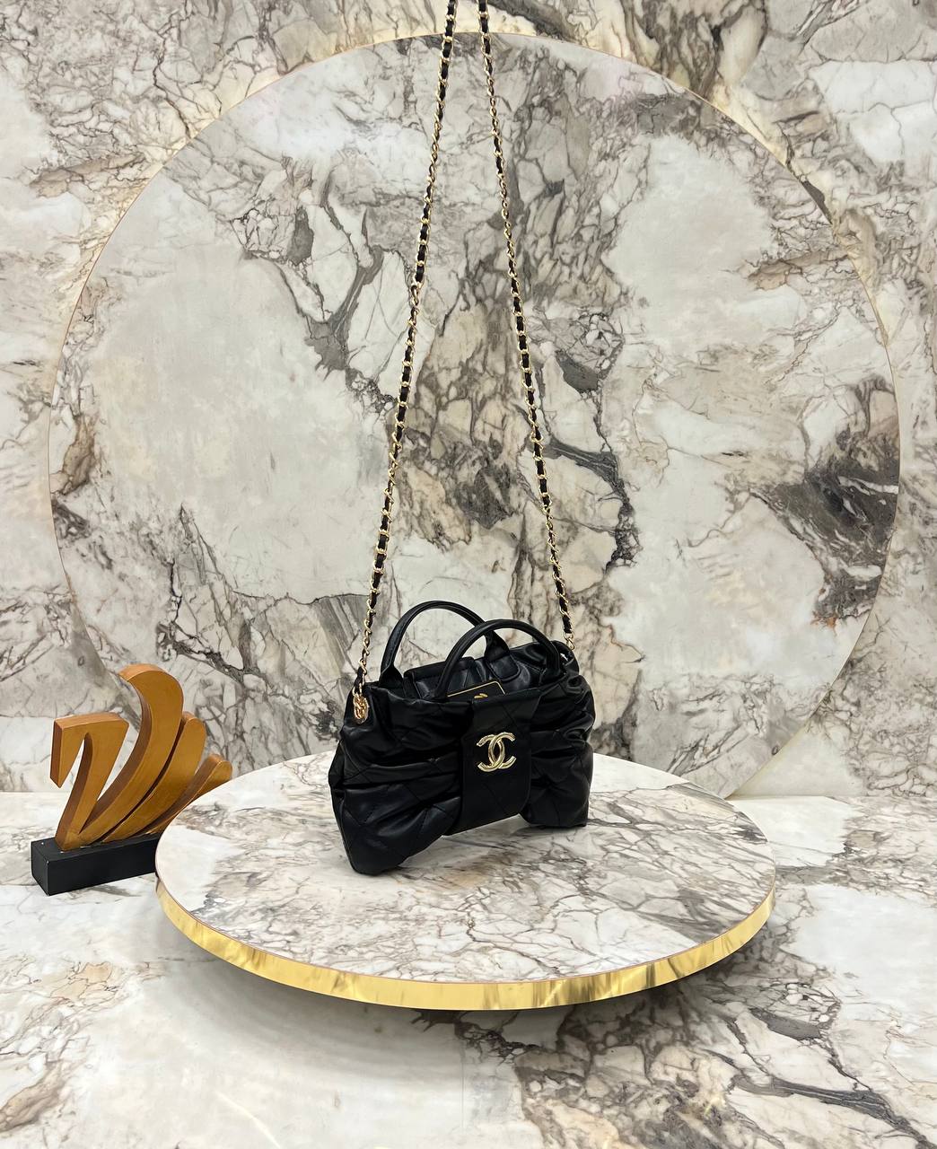 Chanel Bow Puffer Chain Bag - Black Mini