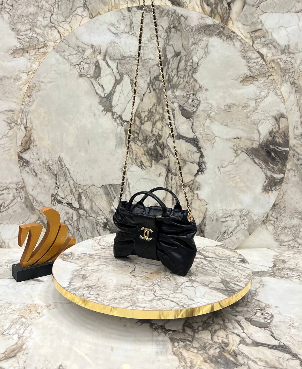 Chanel Bow Puffer Chain Bag - Black Mini