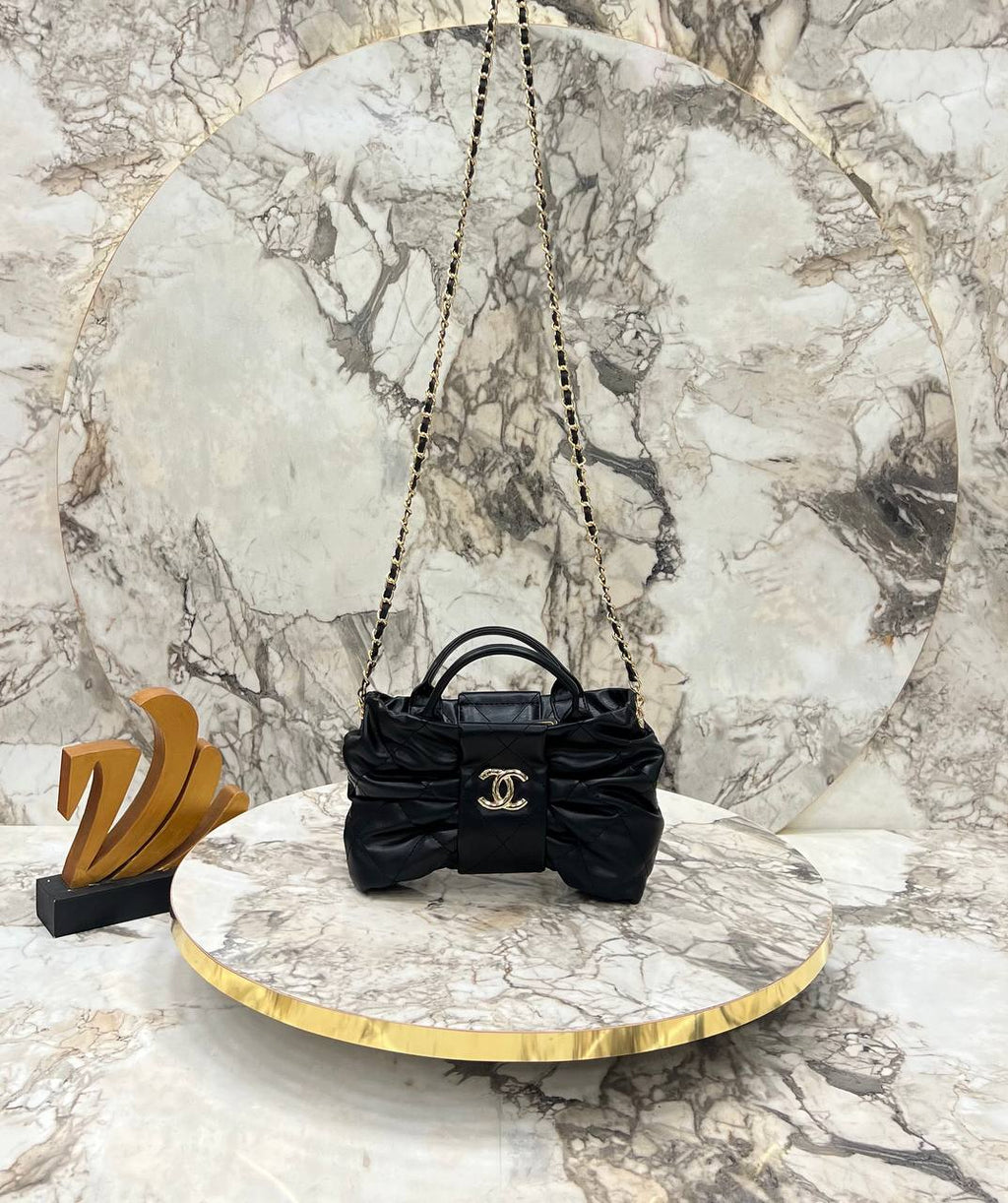 Chanel Bow Puffer Chain Bag - Black Mini