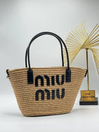 Miu Miu Ψάθινη Καλοκαιρινη Tote Bag Black