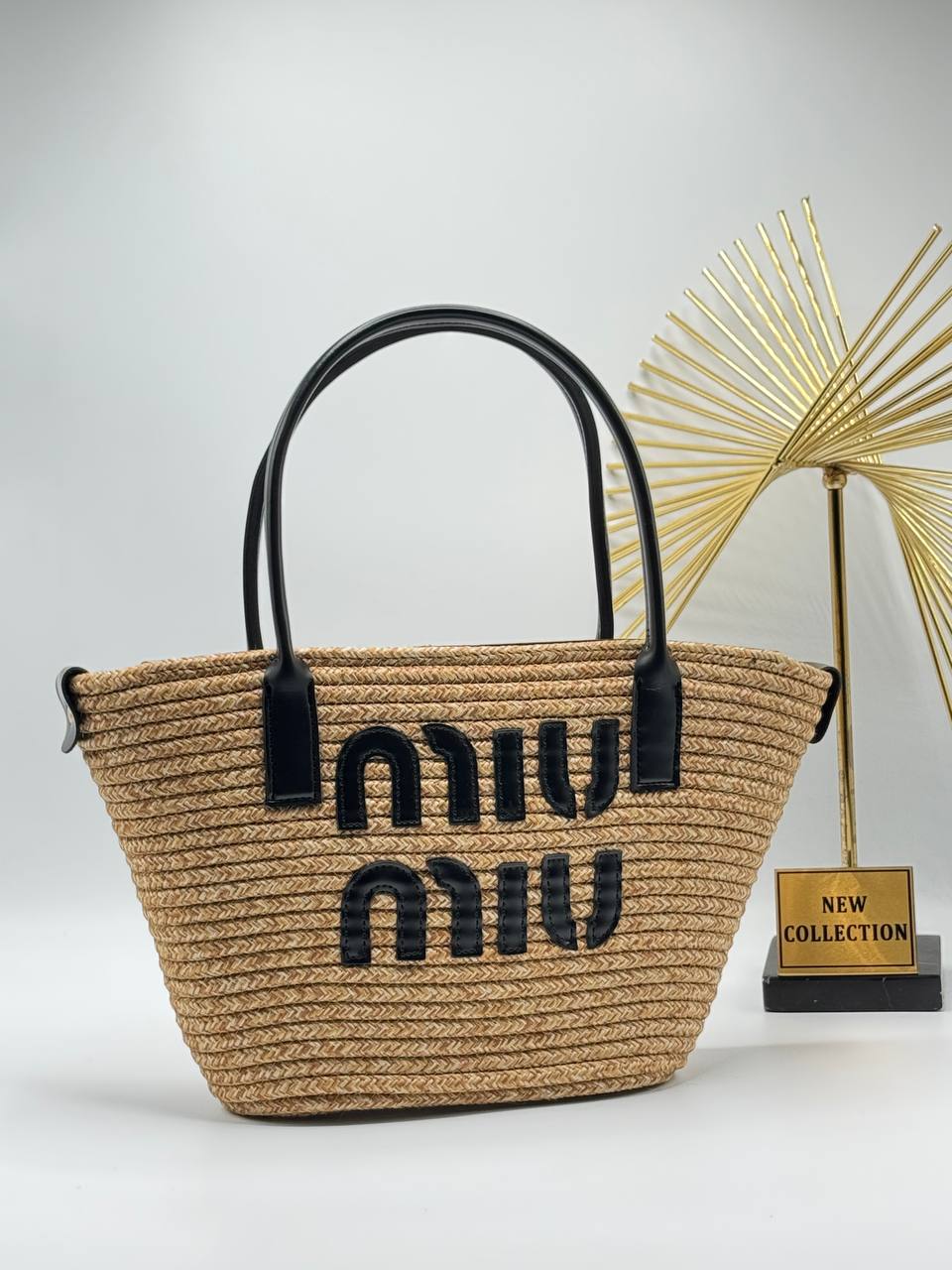 Miu Miu Ψάθινη Καλοκαιρινη Tote Bag Black