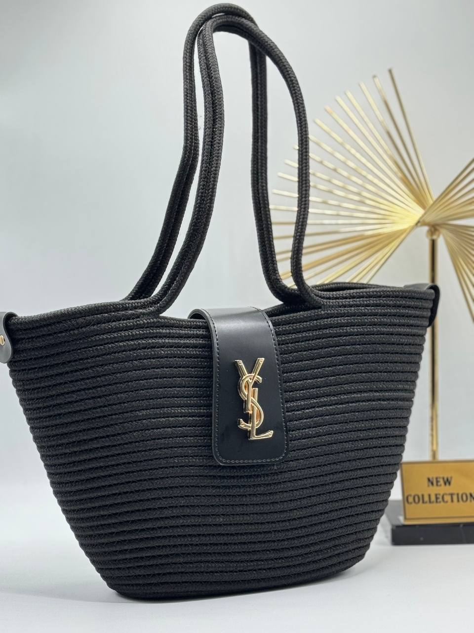 YSL Raffia Tote Bag – Black