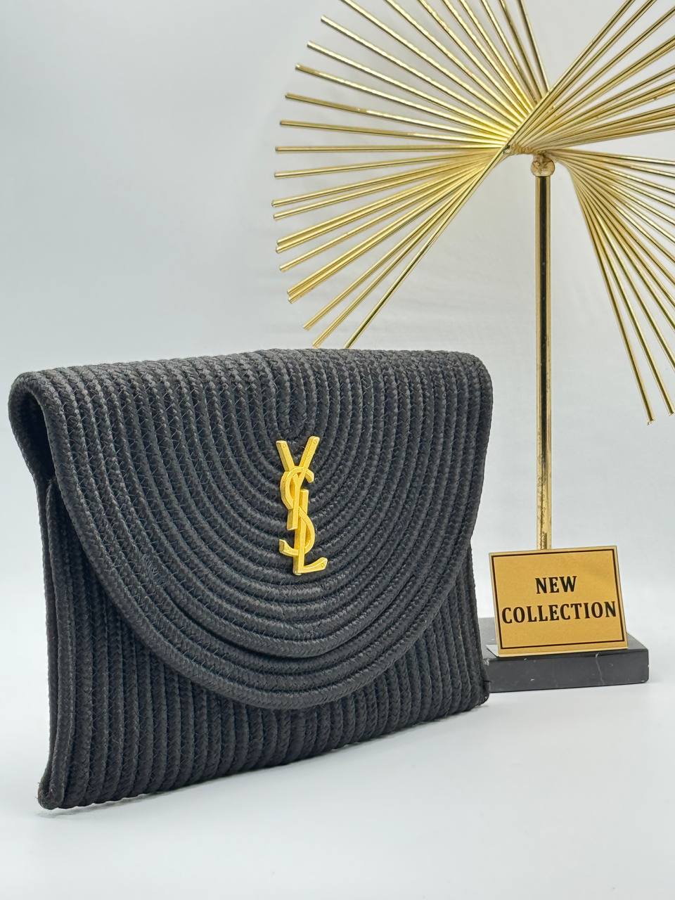 YSL Raffia Clutch Bag Ψάθινος Φάκελος – Μαύρο