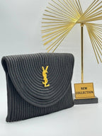 YSL Raffia Clutch Bag Ψάθινος Φάκελος – Μαύρο