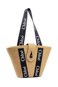 Chloé Summer Beach Ψάθινη Καλοκαιρινη Tote Bag με μαύρο λουρί