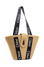 Chloé Summer Beach Ψάθινη Καλοκαιρινη Tote Bag με μαύρο λουρί