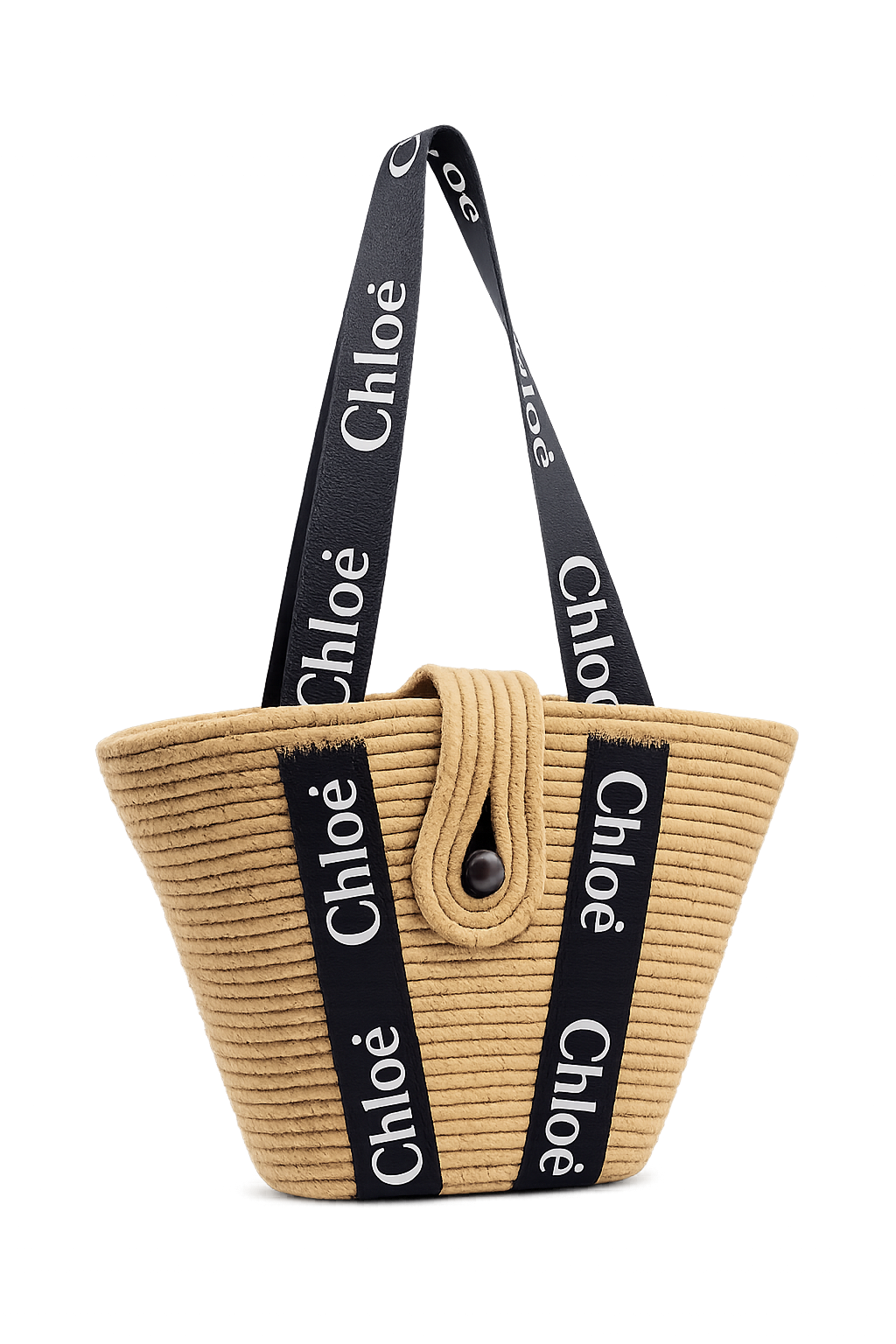 Chloé Summer Beach Ψάθινη Καλοκαιρινη Tote Bag με μαύρο λουρί