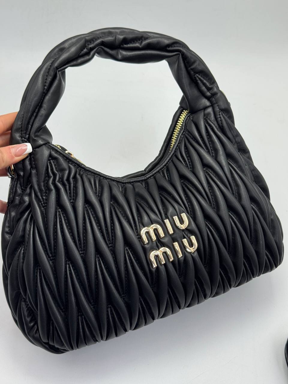 Miu Miu Mini Wander Matelassé Shoulder Bag - Black