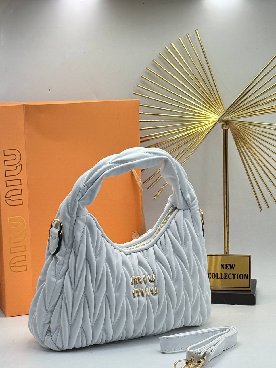 Miu Miu Mini Wander Matelassé Shoulder Bag - White