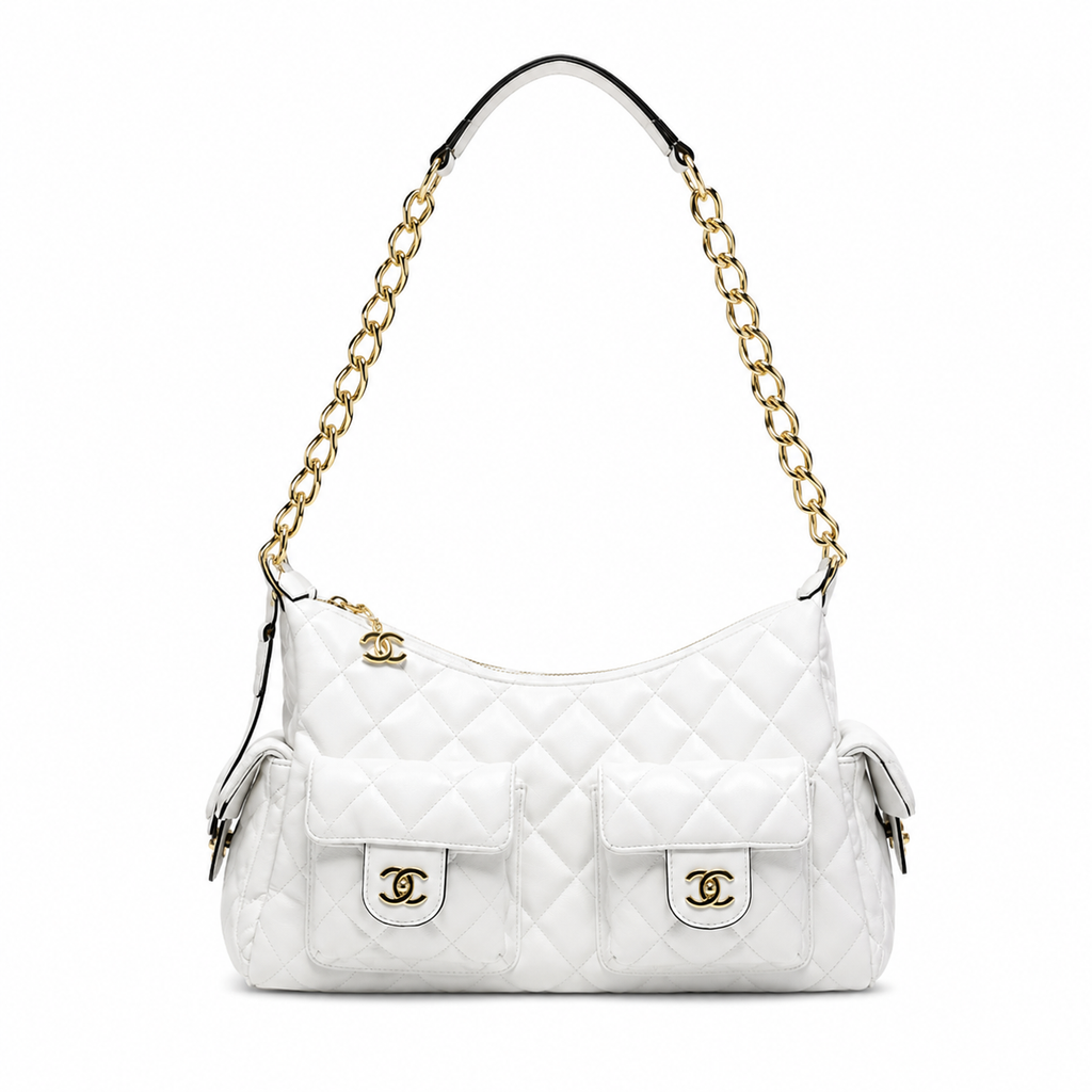 Chanel Shiny Trendy Pockets Hobo White