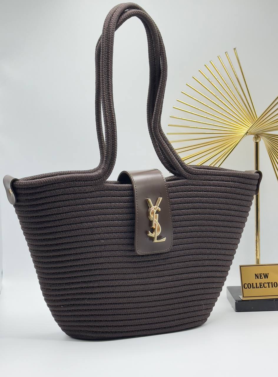 YSL Saint Laurent Ψάθινη Καλοκαιρινη Τσάντα Tote Bag –  Καφέ