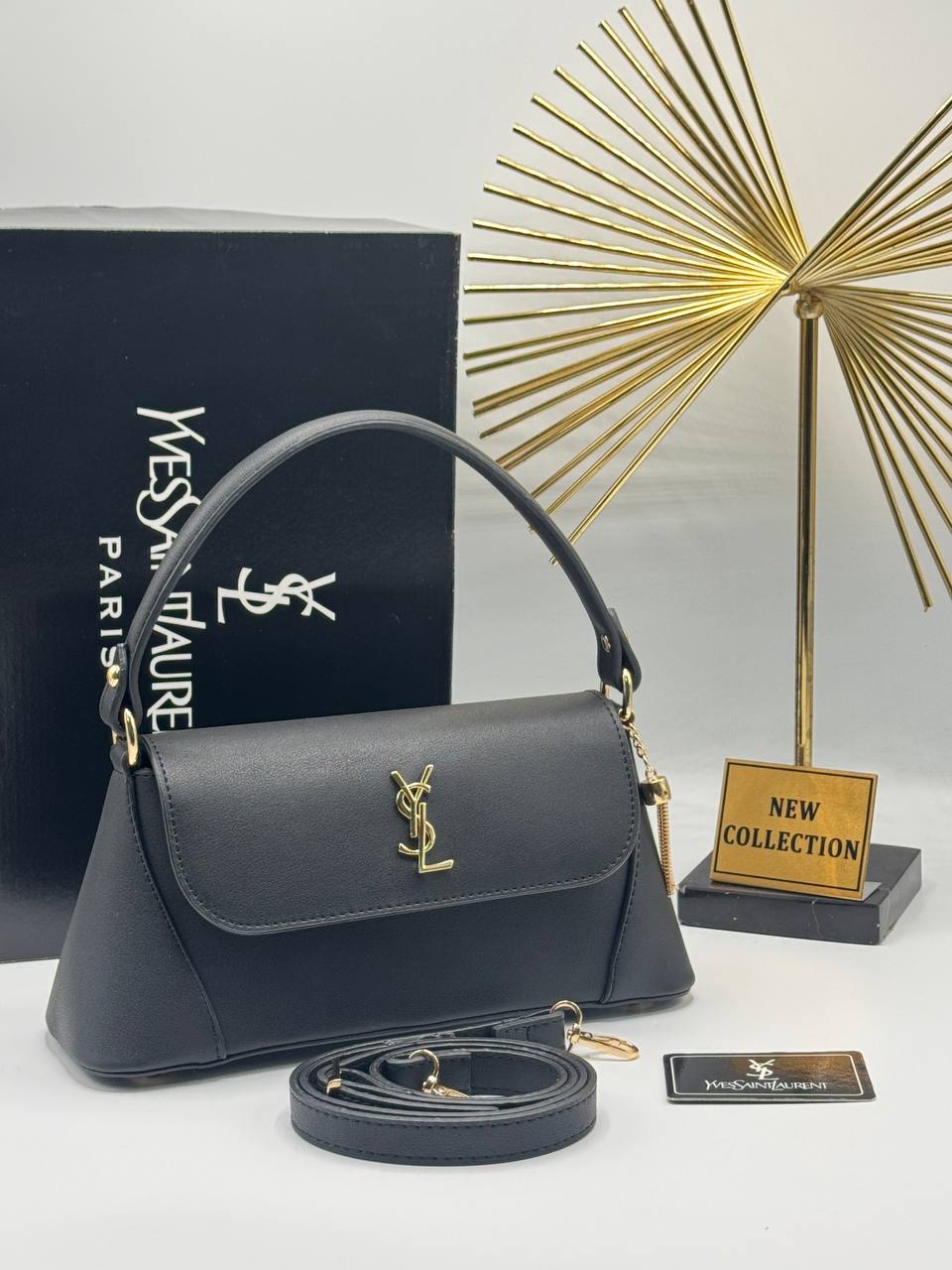 YSL Saint Laurent Structured Shoulder Bag – Black