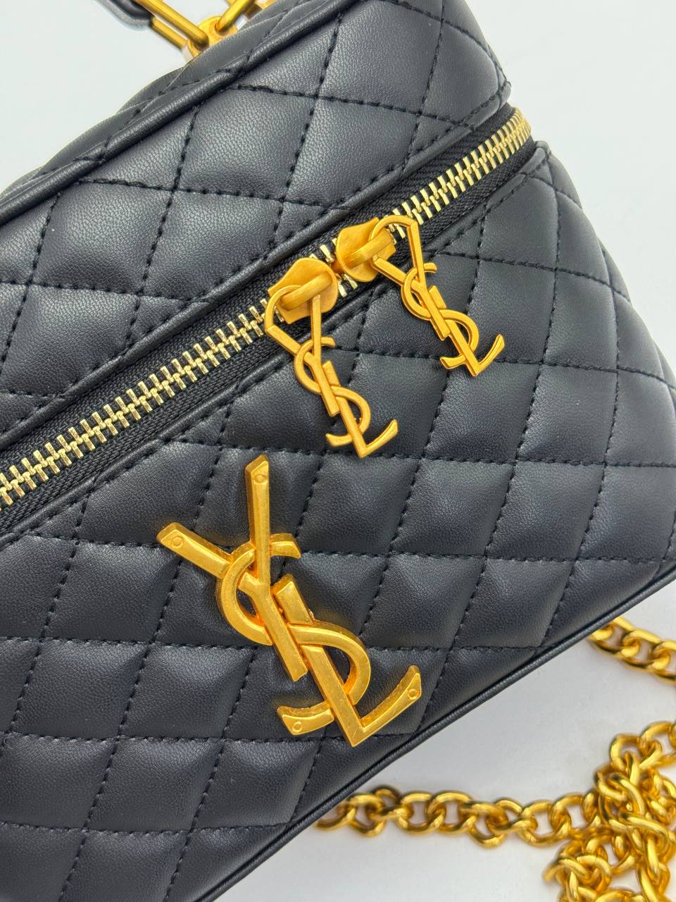 YSL Saint Laurent Vanity Quilted Bag Shiny Black Gold