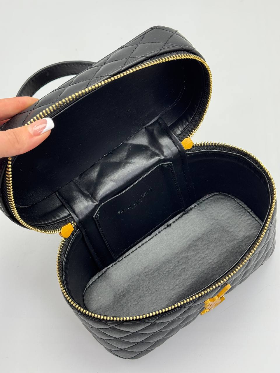 YSL Saint Laurent Vanity Quilted Bag Shiny Black Gold