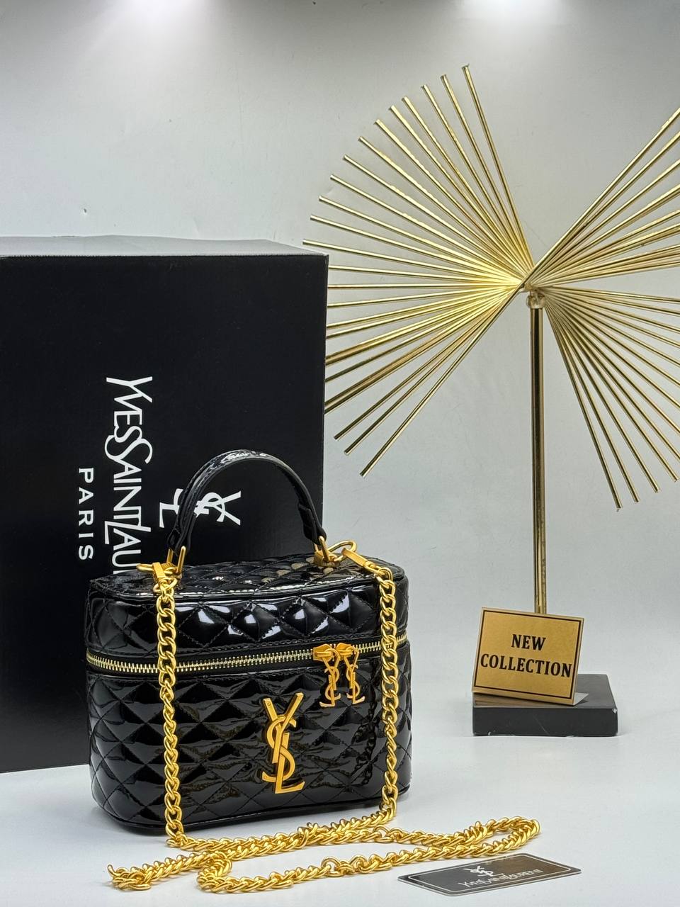 YSL Saint Laurent Vanity Quilted Bag Shiny Black Gold