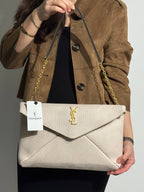 YSL Yves Saint Laurent Cassandre Large Pouch On Chain White