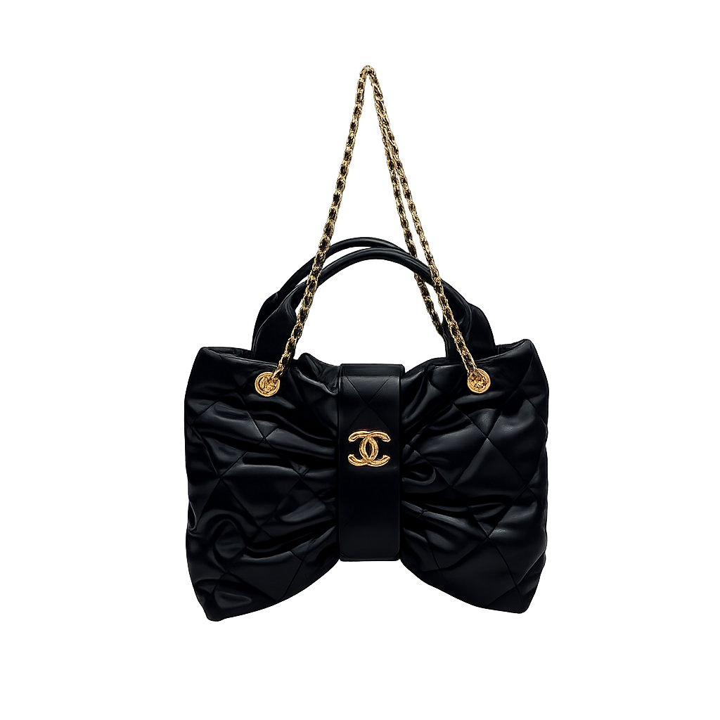 Chanel Bow Puffer Chain Bag - Black Mini