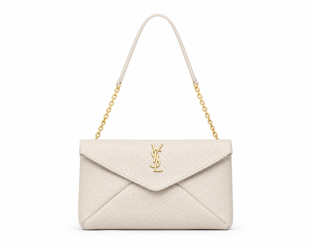 YSL Yves Saint Laurent Cassandre Large Pouch On Chain White