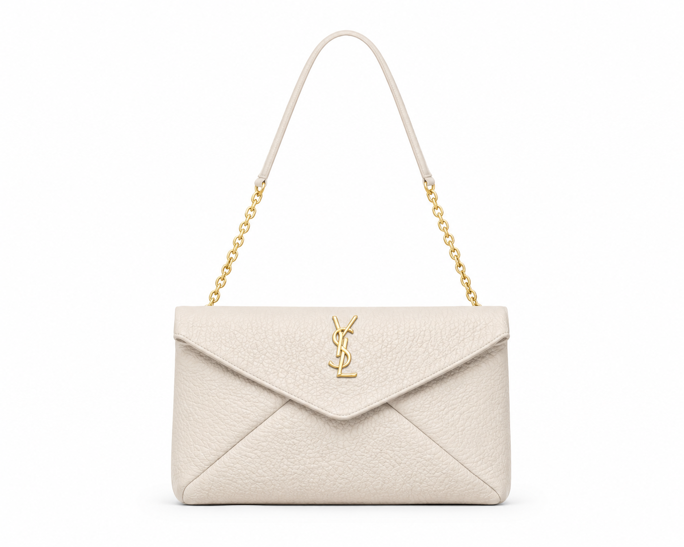 YSL Yves Saint Laurent Cassandre Large Pouch On Chain White