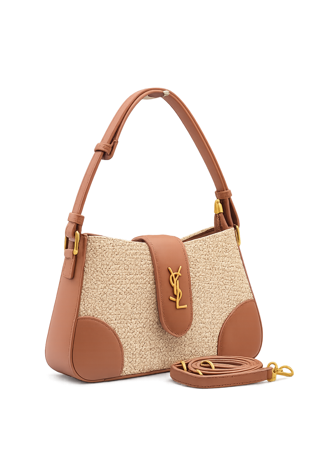 YSL Saint Laurent Straw Shoulder Bag – Καφέ