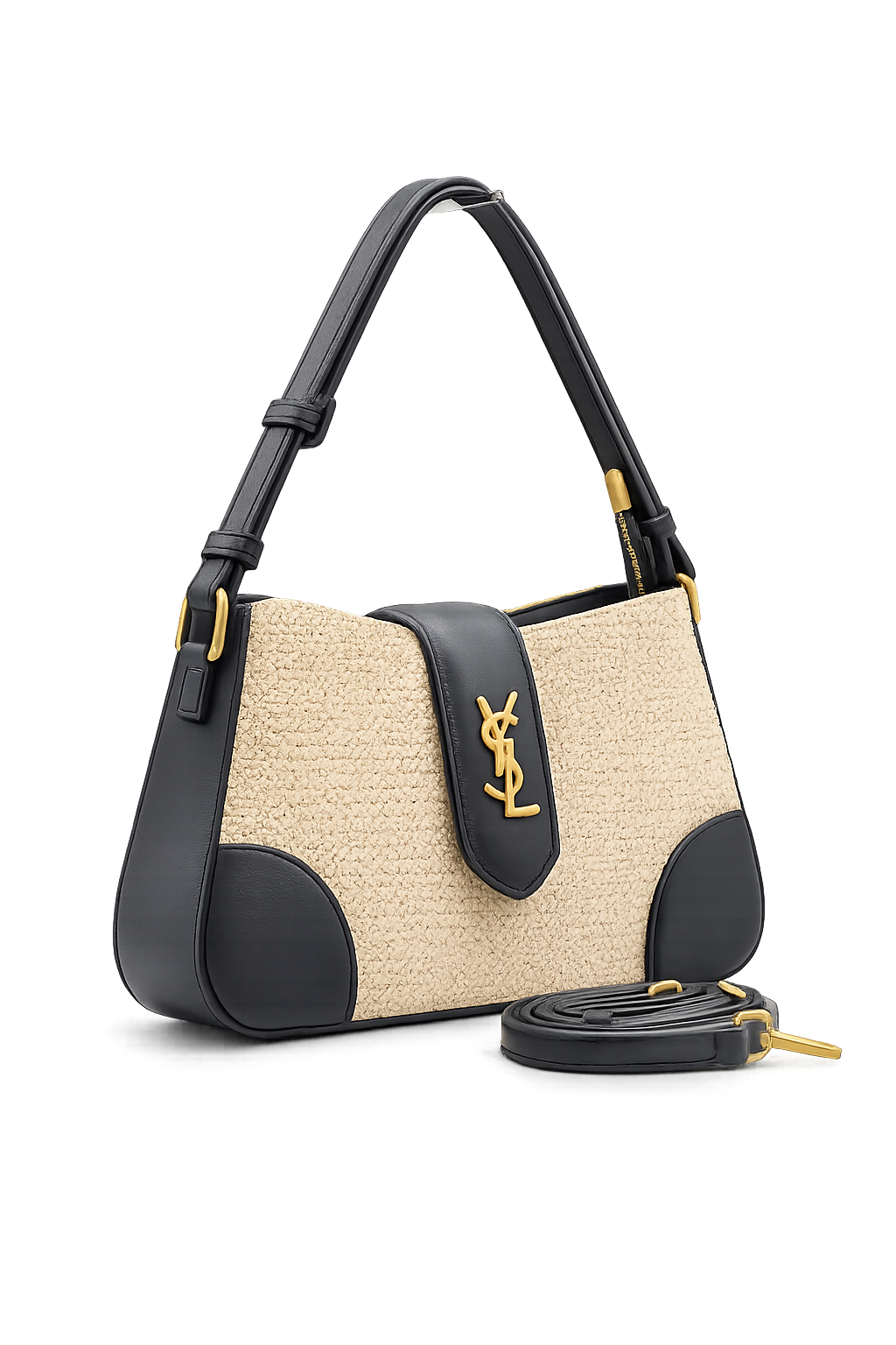 YSL Saint Laurent Straw Shoulder Bag – Μαύρο