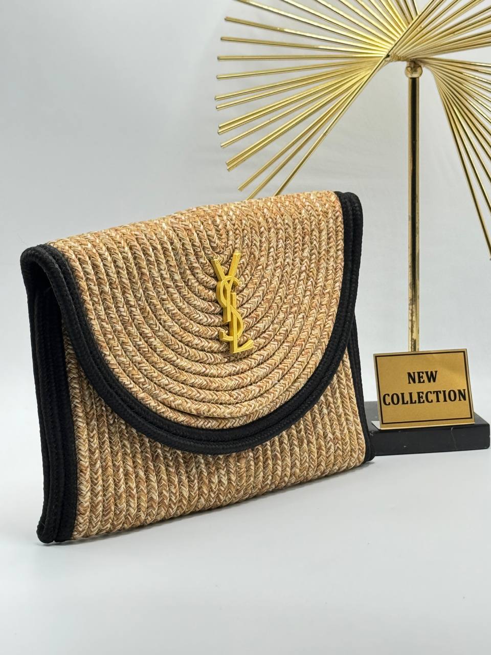 YSL Raffia Clutch Bag Ψάθινος Φάκελος – Natural & Black